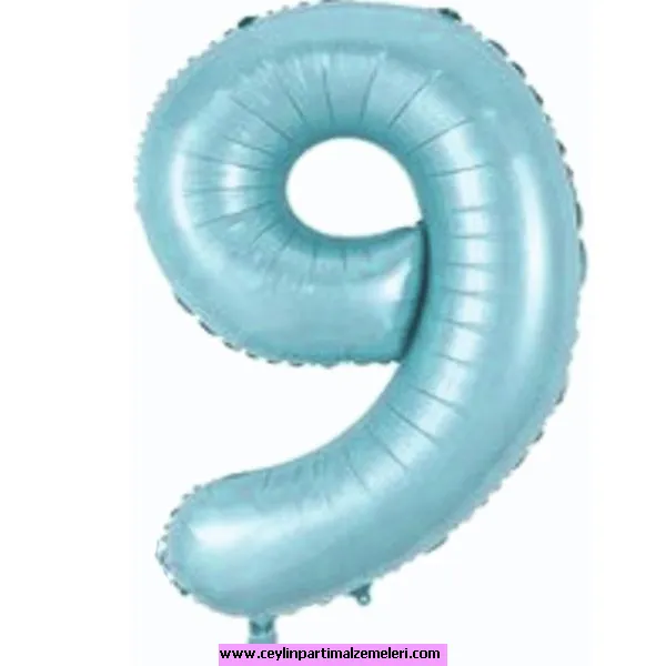 9 Rakam Açık Mavi Folyo Balon